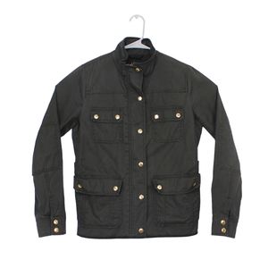 J. Crew Womens Black Relaxed Boyfriend Field Jacket Gold Accents Size Small